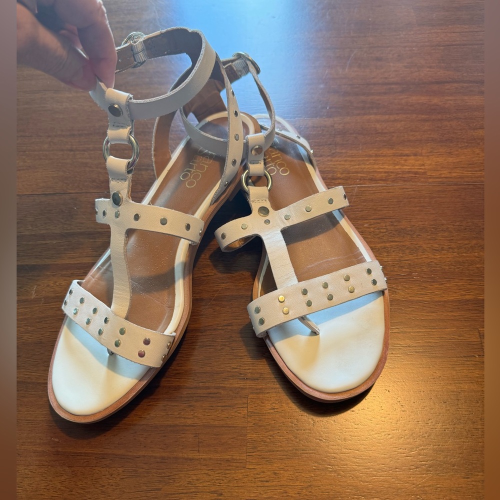 7.5 white with gold studs gladiator sandals